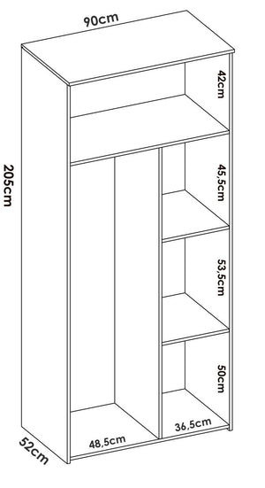 Guardaroba 3 ante Kompasu, Mobile camera da letto, Cabina armadio portabiti, Armadio appendiabiti, 90x53 h202 cm, Bianco