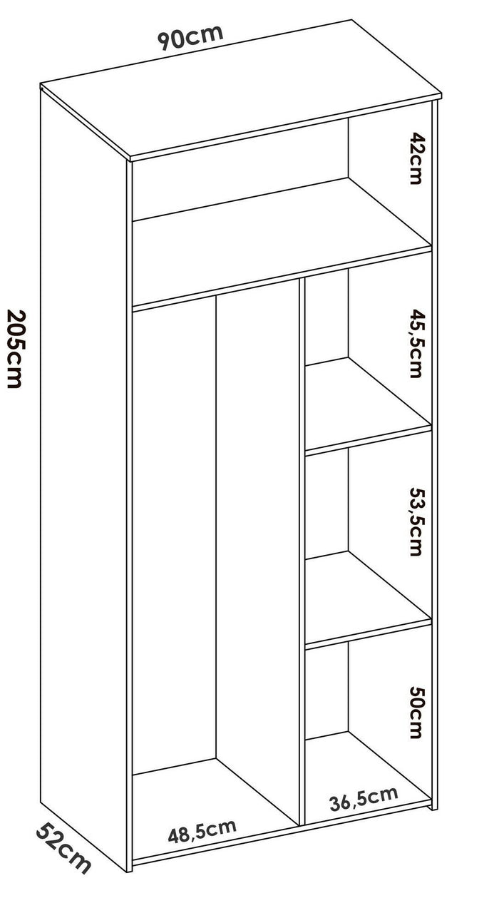 Guardaroba 3 ante Kompasu, Mobile camera da letto, Cabina armadio portabiti, Armadio appendiabiti, 90x53 h202 cm, Bianco