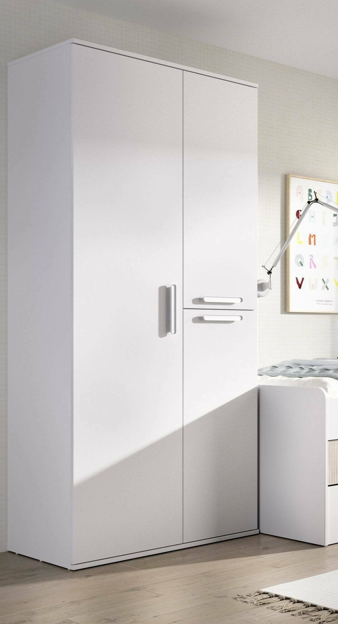 Guardaroba 3 ante Kompasu, Mobile camera da letto, Cabina armadio portabiti, Armadio appendiabiti, 90x53 h202 cm, Bianco