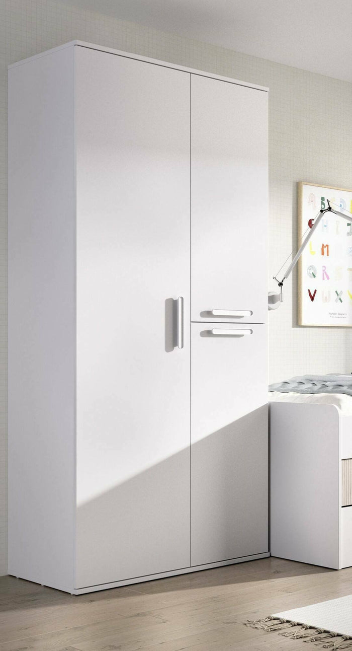 Guardaroba 3 ante Kompasu, Mobile camera da letto, Cabina armadio portabiti, Armadio appendiabiti, 90x53 h202 cm, Bianco