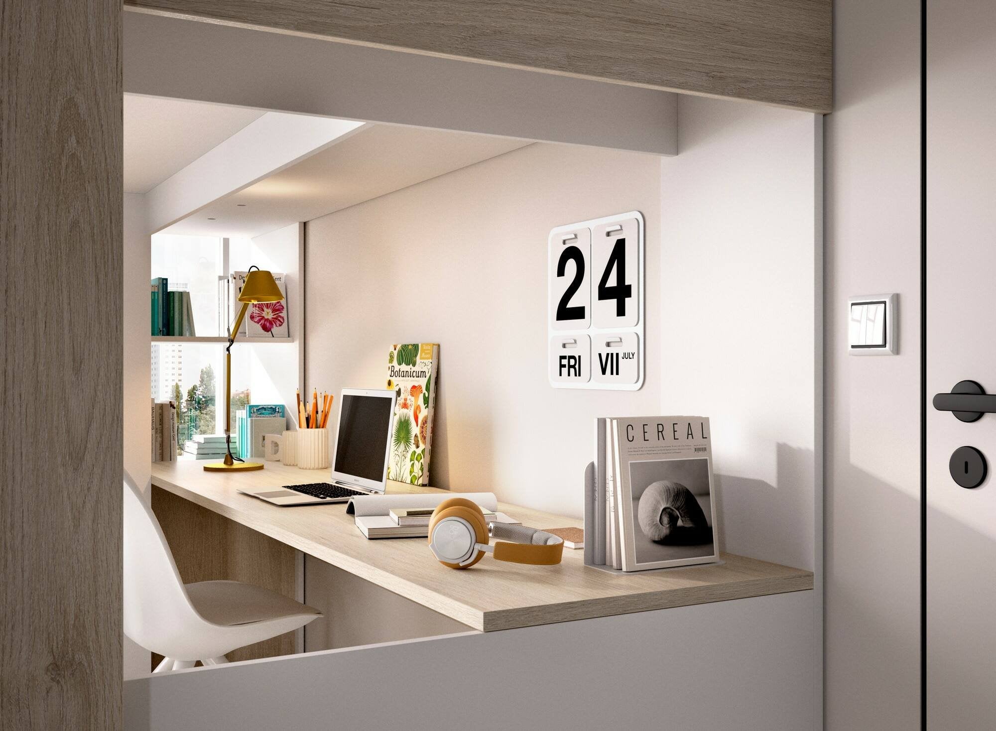 Composizione camera da letto Maha, Stanza da letto completa, Cameretta per bambini, Set per arredo a ponte, 206x111 h178 cm, Bianco e Rovere