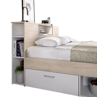 Letto alla francese Conching, Sommier per camera da letto, Giroletto per stanza, Struttura porta materasso, 150x219 h95 cm, Bianco e Rovere