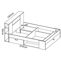 Letto alla francese Conching, Sommier per camera da letto, Giroletto per stanza, Struttura porta materasso, 150x219 h95 cm, Bianco e Rovere