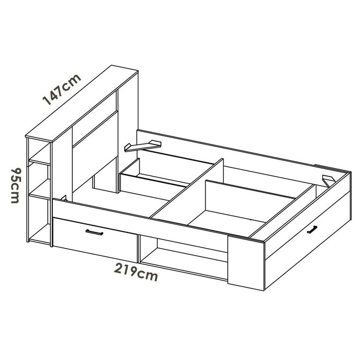 Letto alla francese Conching, Sommier per camera da letto, Giroletto per stanza, Struttura porta materasso, 150x219 h95 cm, Bianco e Rovere
