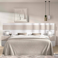 Testiera letto Trudy, Spalliera, Testata per camera da letto, Poggiatesta, 248x34 h96 cm, Bianco e Rovere