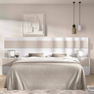 Testiera letto Trudy, Spalliera, Testata per camera da letto, Poggiatesta, 248x34 h96 cm, Bianco e Rovere
