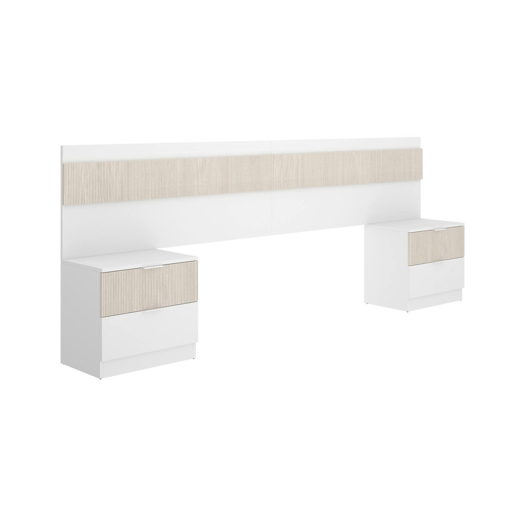 Testiera letto Trudy, Spalliera, Testata per camera da letto, Poggiatesta, 248x34 h96 cm, Bianco e Rovere