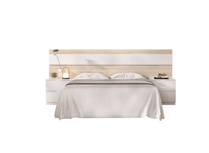 Testiera letto Trudy, Spalliera, Testata per camera da letto, Poggiatesta, 248x34 h96 cm, Rovere e Bianco