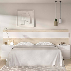 Testiera letto Trudy, Spalliera, Testata per camera da letto, Poggiatesta, 248x34 h96 cm, Rovere e Bianco