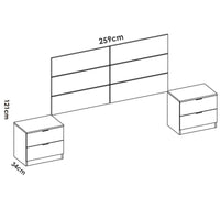 Testiera lettoLucie, Spalliera, Testata per camera da letto, Poggiatesta, 259x34 h122 cm, Bianco e Rovere