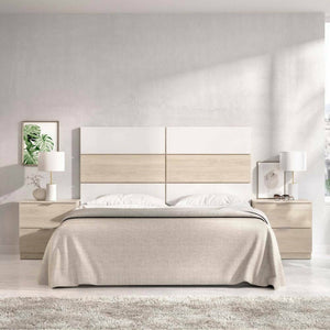 Testiera lettoLucie, Spalliera, Testata per camera da letto, Poggiatesta, 259x34 h122 cm, Bianco e Rovere