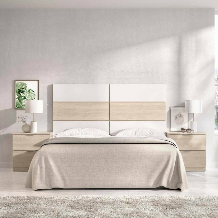 Testiera lettoLucie, Spalliera, Testata per camera da letto, Poggiatesta, 259x34 h122 cm, Bianco e Rovere