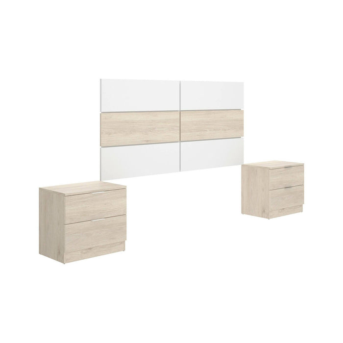 Testiera lettoLucie, Spalliera, Testata per camera da letto, Poggiatesta, 259x34 h122 cm, Bianco e Rovere