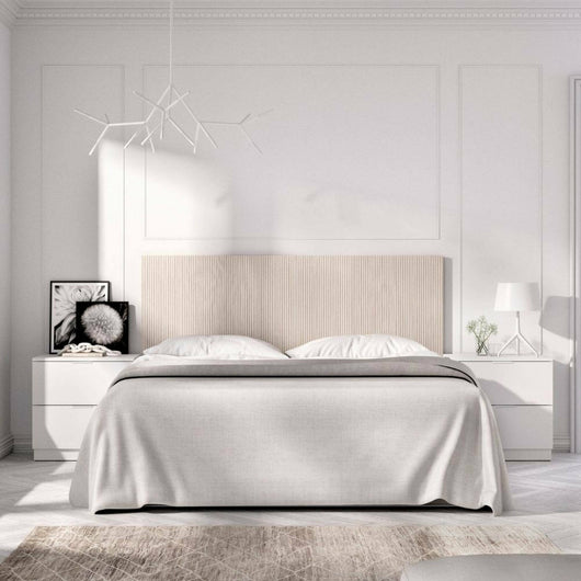 Testiera letto Nona, Spalliera, Testata per camera da letto, Poggiatesta, 259x34 h106 cm, Bianco e Rovere