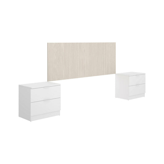 Testiera letto Nona, Spalliera, Testata per camera da letto, Poggiatesta, 259x34 h106 cm, Bianco e Rovere