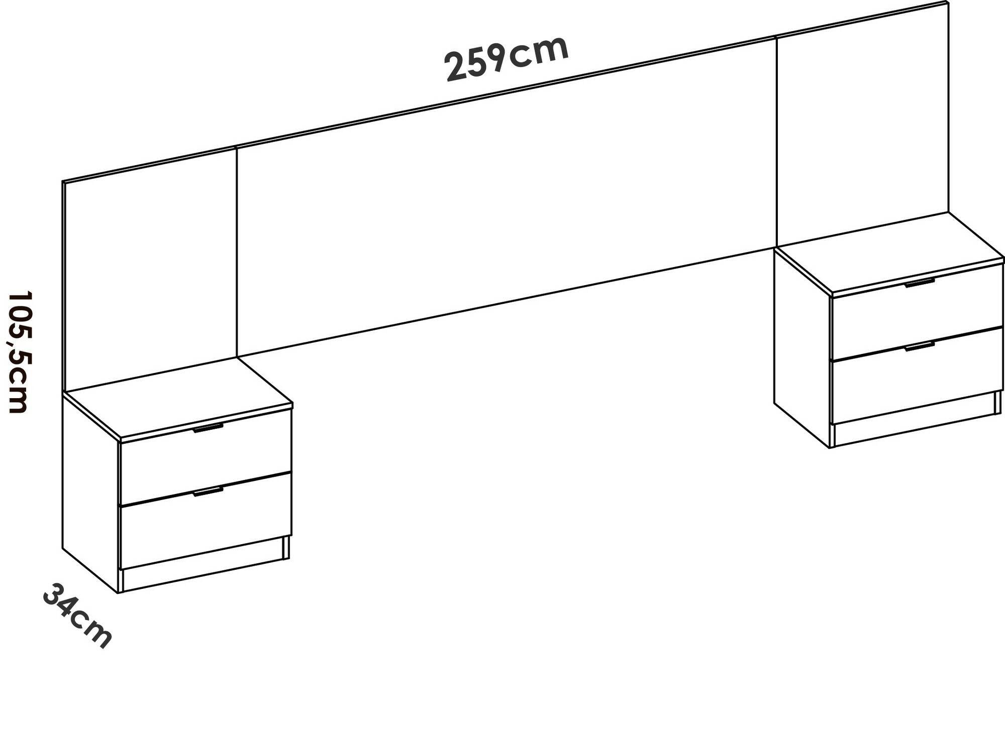 Testiera letto Dujuan, Spalliera, Testata per camera da letto, Poggiatesta, 259x34 h106 cm, Bianco e Rovere