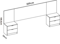 Testiera letto Dujuan, Spalliera, Testata per camera da letto, Poggiatesta, 259x34 h106 cm, Bianco e Rovere