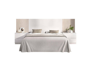 Testiera letto Dujuan, Spalliera, Testata per camera da letto, Poggiatesta, 259x34 h106 cm, Bianco e Rovere