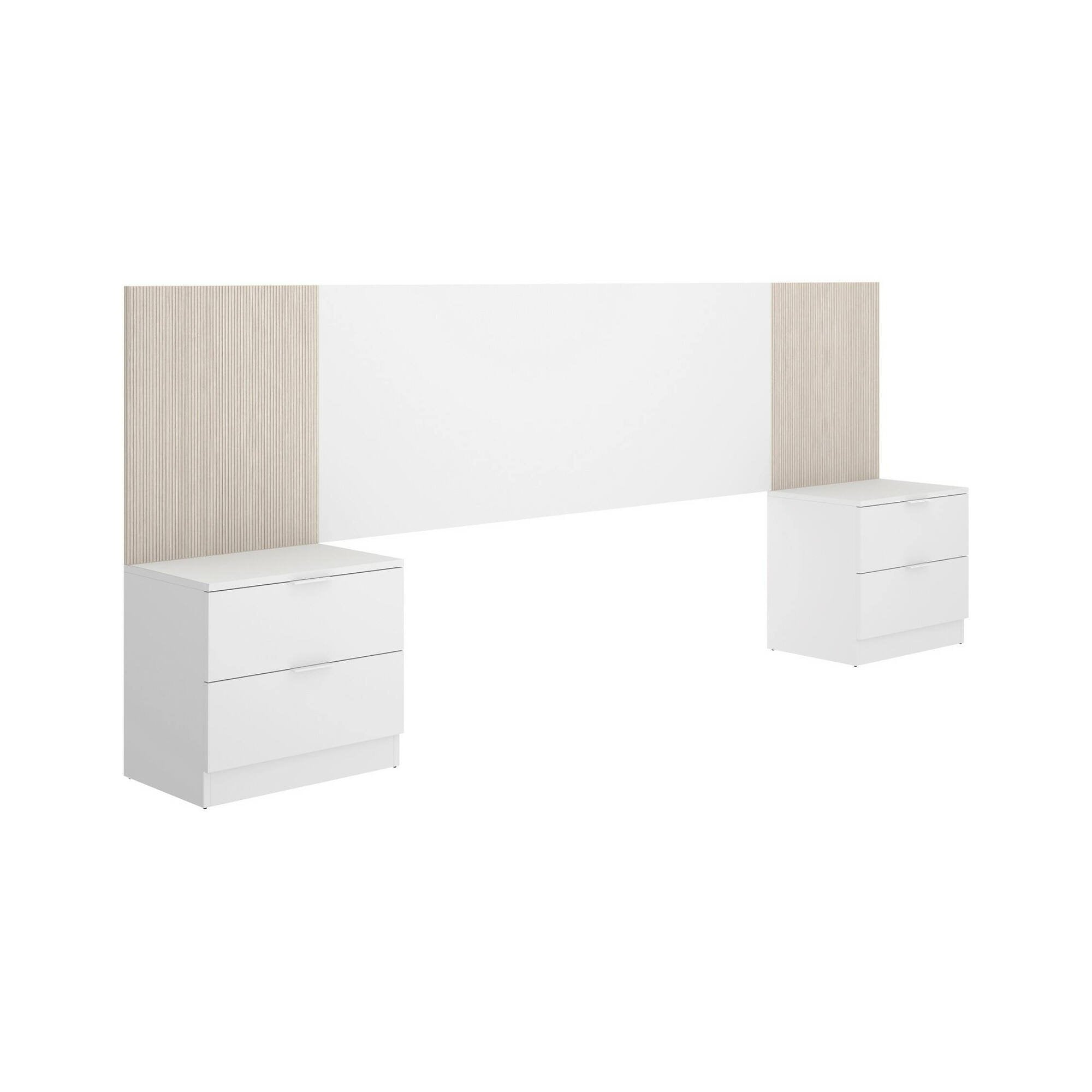 Testiera letto Dujuan, Spalliera, Testata per camera da letto, Poggiatesta, 259x34 h106 cm, Bianco e Rovere