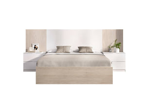 Letto alla franceseZoagli, Sommier per camera da letto, Giroletto per stanza, Struttura porta materasso, 259x195 h106 cm, Bianco e Rovere