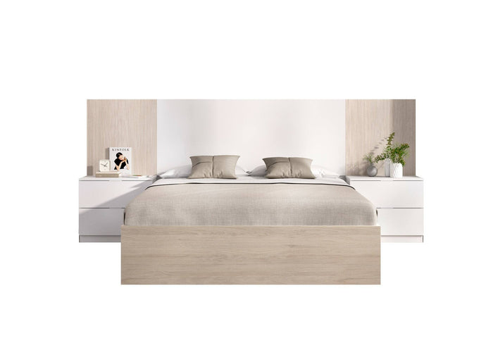 Letto alla franceseZoagli, Sommier per camera da letto, Giroletto per stanza, Struttura porta materasso, 259x195 h106 cm, Bianco e Rovere