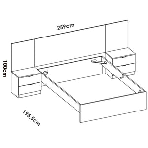 Letto alla franceseZoagli, Sommier per camera da letto, Giroletto per stanza, Struttura porta materasso, 259x195 h106 cm, Bianco e Rovere