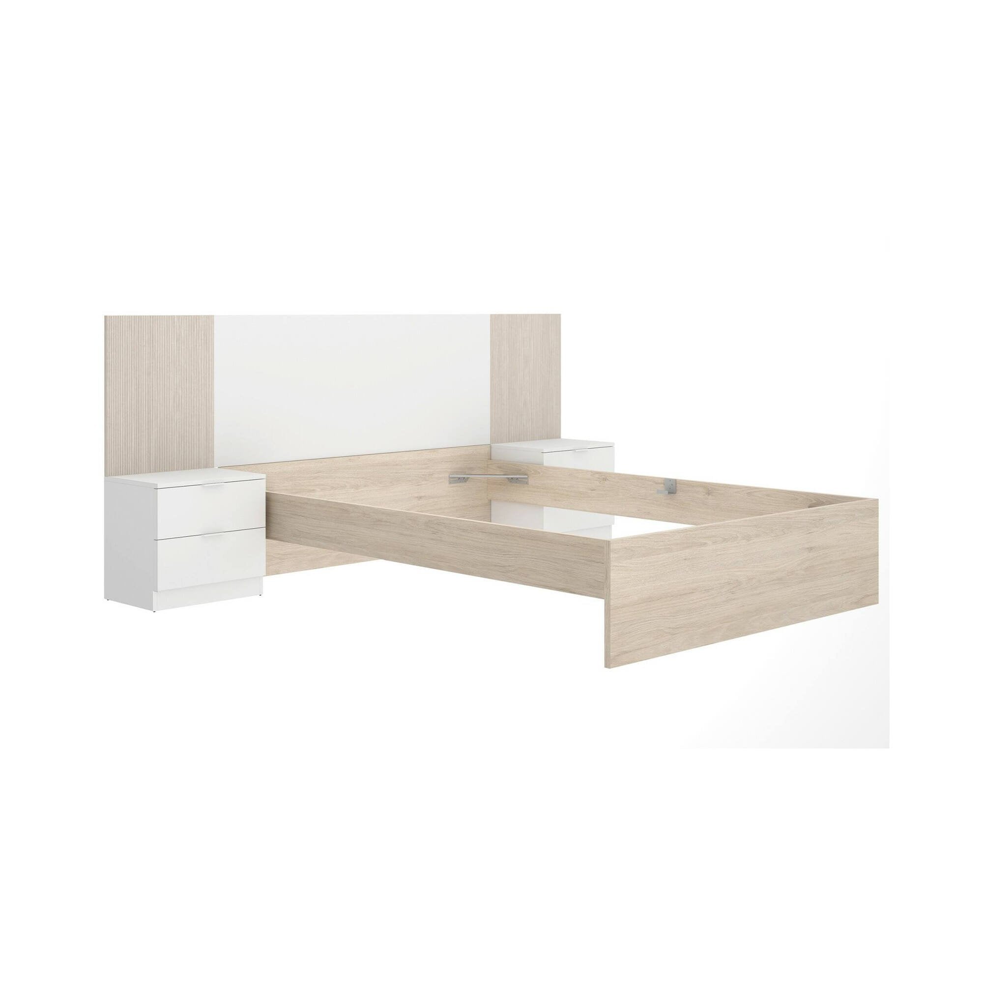 Letto alla franceseZoagli, Sommier per camera da letto, Giroletto per stanza, Struttura porta materasso, 259x195 h106 cm, Bianco e Rovere