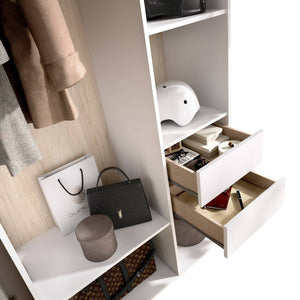 Guardaroba grande Maon, Mobile camera da letto, Cabina armadio portabiti, Armadio appendiabiti, 98x45 h205 cm, Bianco e Rovere