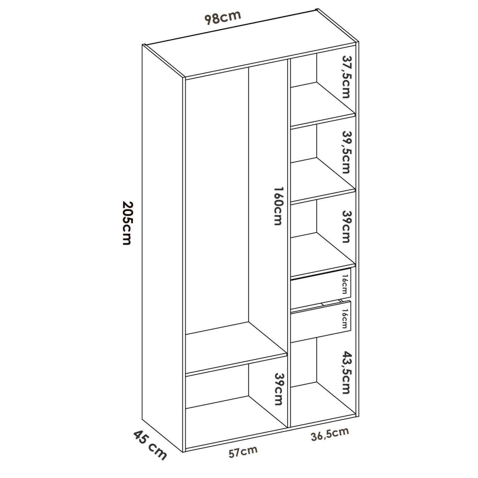 Guardaroba grande Maon, Mobile camera da letto, Cabina armadio portabiti, Armadio appendiabiti, 98x45 h205 cm, Bianco e Rovere