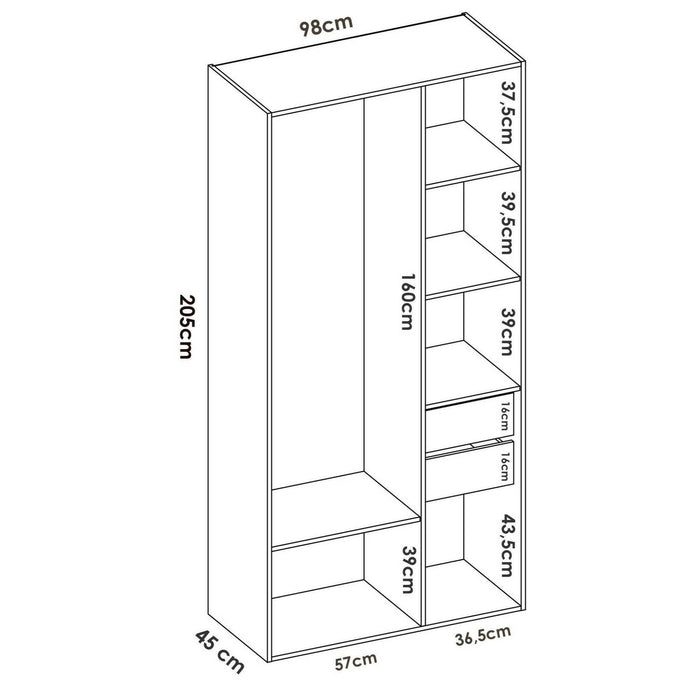 Guardaroba grande Maon, Mobile camera da letto, Cabina armadio portabiti, Armadio appendiabiti, 98x45 h205 cm, Bianco e Rovere
