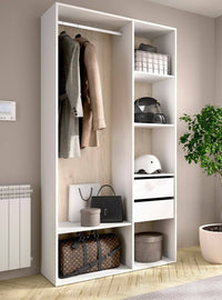 Guardaroba grande Maon, Mobile camera da letto, Cabina armadio portabiti, Armadio appendiabiti, 98x45 h205 cm, Bianco e Rovere