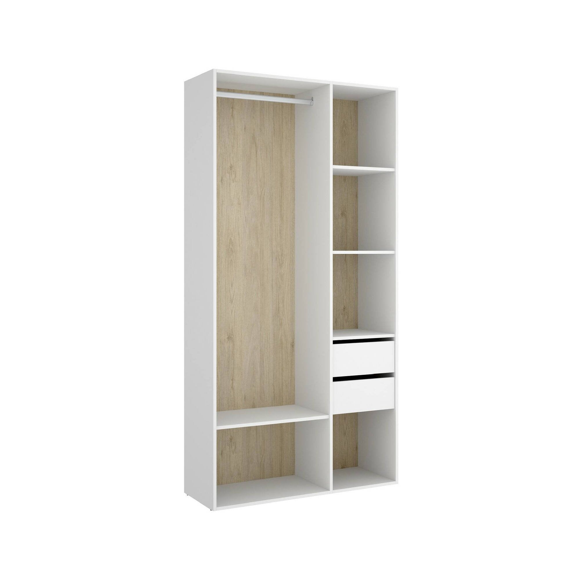 Guardaroba grande Maon, Mobile camera da letto, Cabina armadio portabiti, Armadio appendiabiti, 98x45 h205 cm, Bianco e Rovere