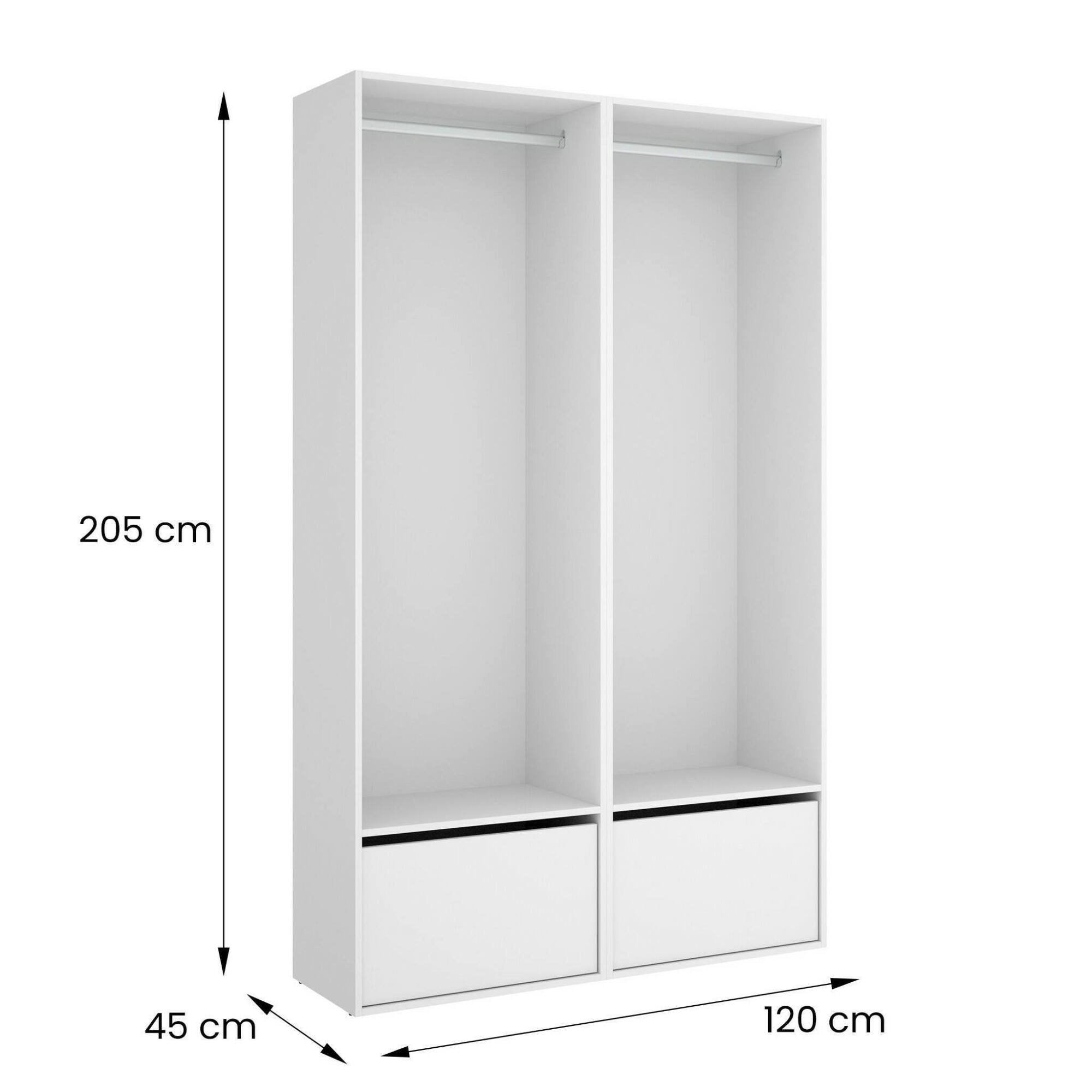 Guardaroba grande Pewa, Mobile camera da letto, Cabina armadio portabiti, Armadio appendiabiti, 120x45 h205 cm, Bianco e Rovere