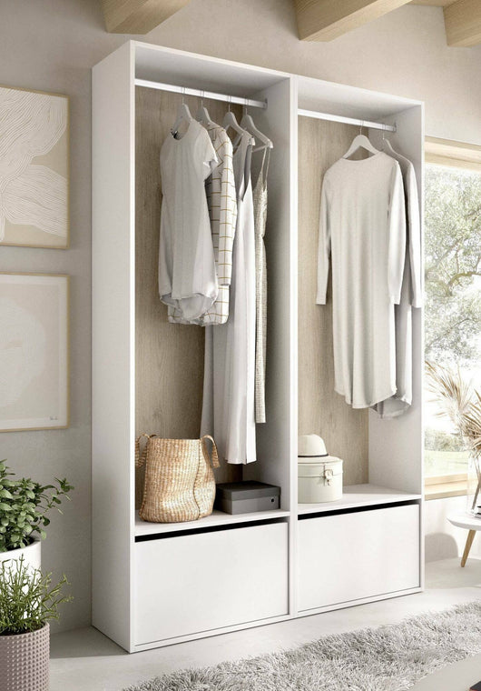 Guardaroba grande Pewa, Mobile camera da letto, Cabina armadio portabiti, Armadio appendiabiti, 120x45 h205 cm, Bianco e Rovere