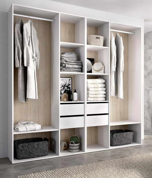 Guardaroba grande Mala, Mobile camera da letto, Cabina armadio portabiti, Armadio appendiabiti, 196x45 h205 cm, Bianco e Rovere