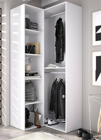 Guardaroba grande Anzino, Mobile camera da letto, Cabina armadio portabiti, Armadio appendiabiti, 85x85 h205 cm, Bianco e Rovere