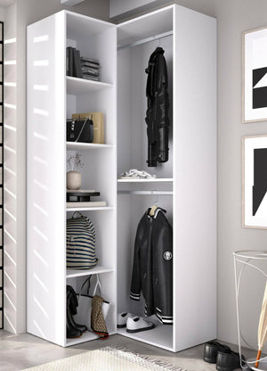 Guardaroba grande Anzino, Mobile camera da letto, Cabina armadio portabiti, Armadio appendiabiti, 85x85 h205 cm, Bianco e Rovere