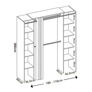 Guardaroba grande Caloy, Mobile camera da letto, Cabina armadio portabiti, Armadio appendiabiti, 180x50 h205 cm, Rovere