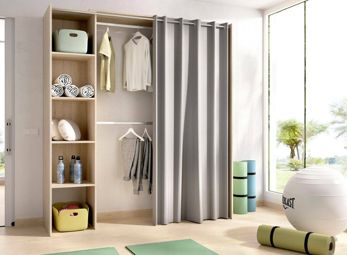 Guardaroba grande Caloy, Mobile camera da letto, Cabina armadio portabiti, Armadio appendiabiti, 180x50 h205 cm, Rovere