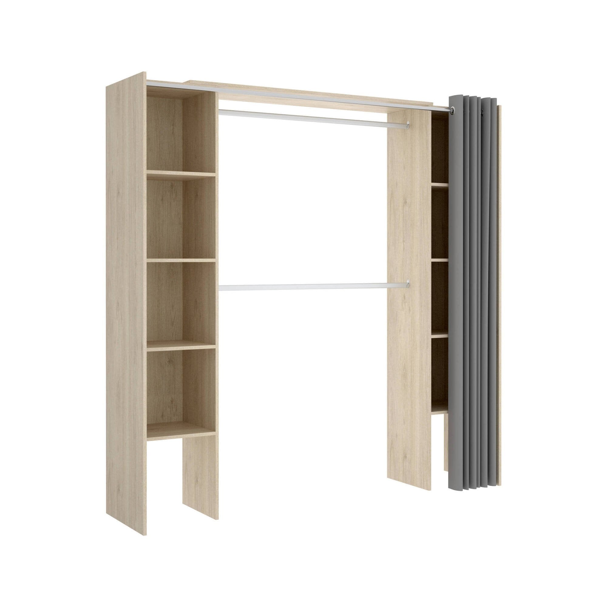 Guardaroba grande Caloy, Mobile camera da letto, Cabina armadio portabiti, Armadio appendiabiti, 180x50 h205 cm, Rovere