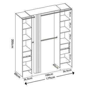 Guardaroba grande Olaf, Mobile camera da letto, Cabina armadio portabiti, Armadio appendiabiti, 180x50 h205 cm, Rovere