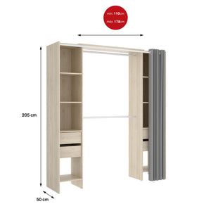 Guardaroba grande Olaf, Mobile camera da letto, Cabina armadio portabiti, Armadio appendiabiti, 180x50 h205 cm, Rovere