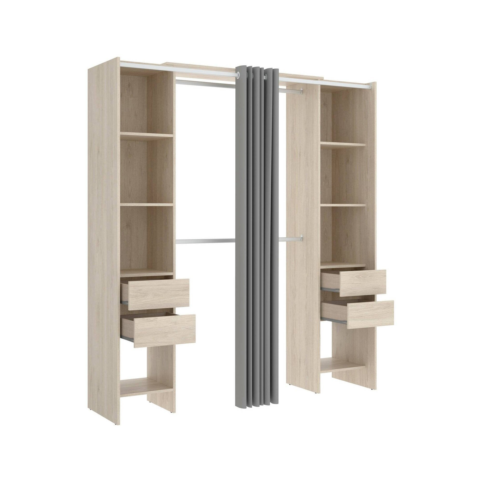 Guardaroba grande Olaf, Mobile camera da letto, Cabina armadio portabiti, Armadio appendiabiti, 180x50 h205 cm, Rovere