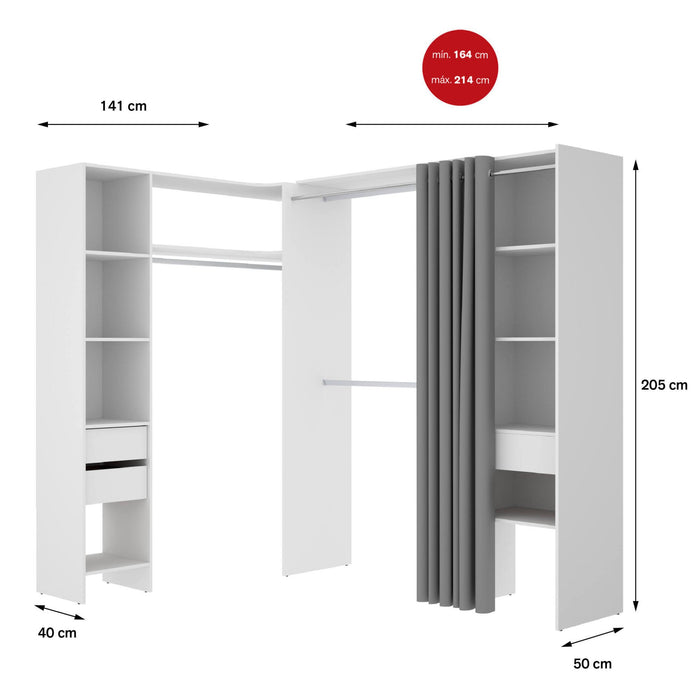 Guardaroba grande Pali, Mobile camera da letto, Cabina armadio portabiti, Armadio appendiabiti, 214x141 h205 cm, Bianco
