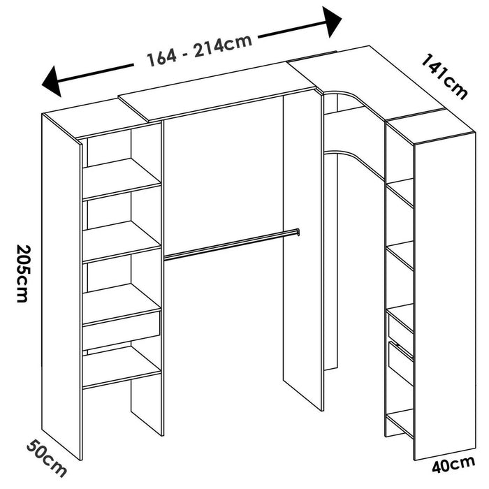 Guardaroba grande Pali, Mobile camera da letto, Cabina armadio portabiti, Armadio appendiabiti, 214x141 h205 cm, Rovere