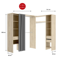 Guardaroba grande Pali, Mobile camera da letto, Cabina armadio portabiti, Armadio appendiabiti, 214x141 h205 cm, Rovere