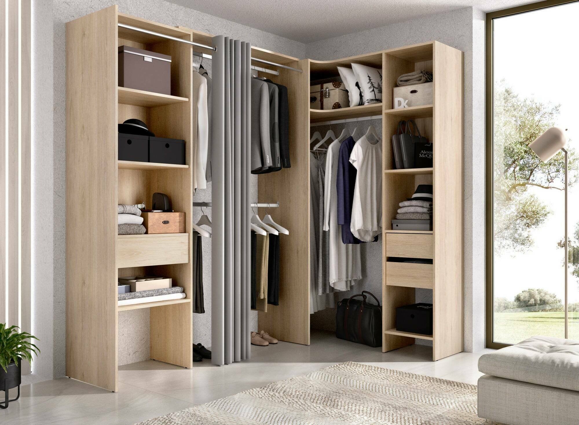 Guardaroba grande Pali, Mobile camera da letto, Cabina armadio portabiti, Armadio appendiabiti, 214x141 h205 cm, Rovere