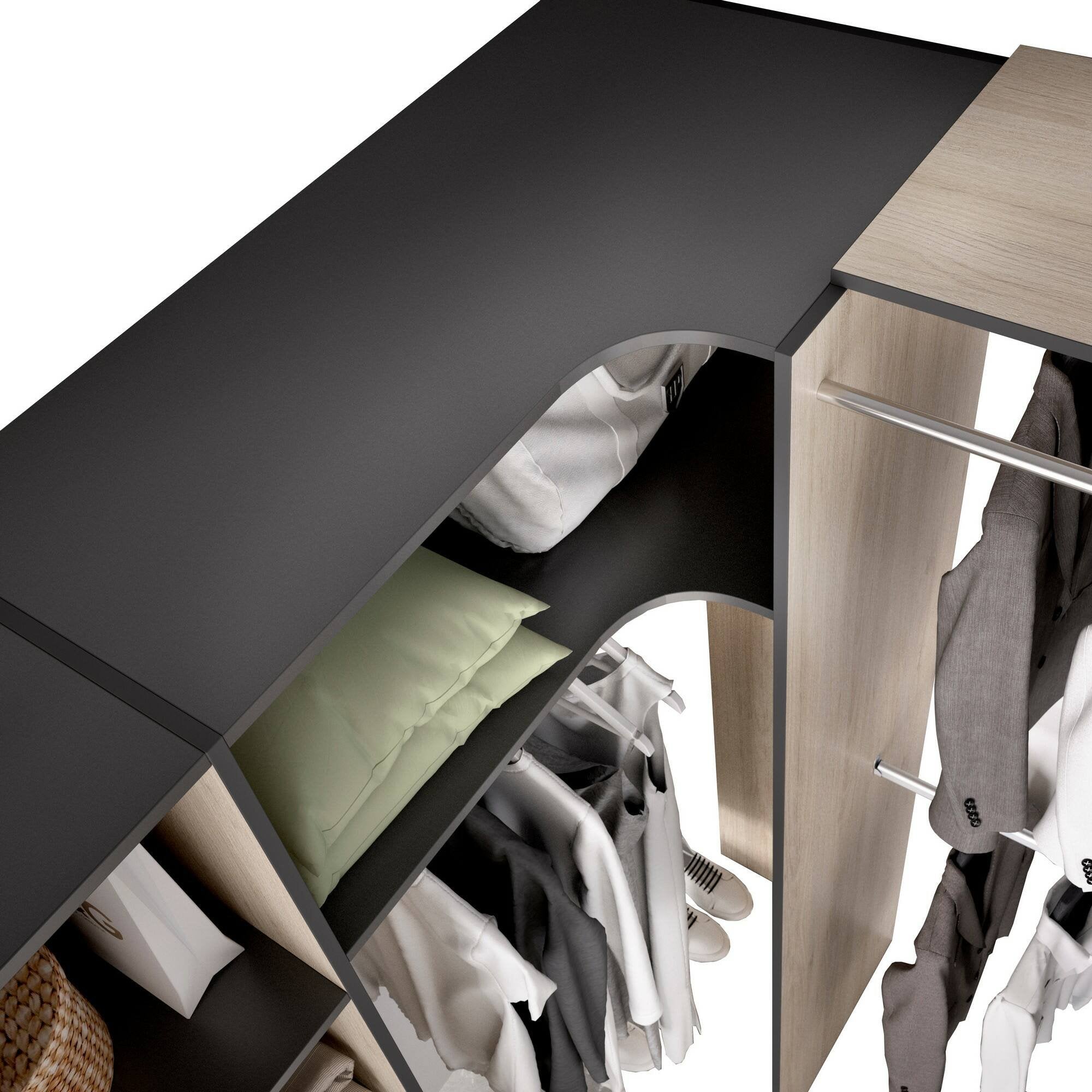 Guardaroba grande Pali, Mobile camera da letto, Cabina armadio portabiti, Armadio appendiabiti, 214x141 h205 cm, Antracite e Rovere