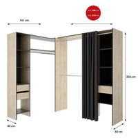 Guardaroba grande Pali, Mobile camera da letto, Cabina armadio portabiti, Armadio appendiabiti, 214x141 h205 cm, Antracite e Rovere