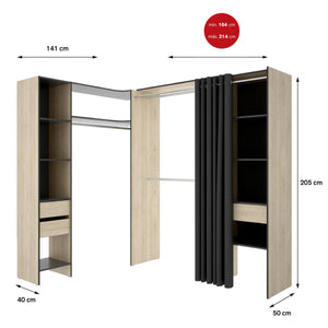 Guardaroba grande Pali, Mobile camera da letto, Cabina armadio portabiti, Armadio appendiabiti, 214x141 h205 cm, Antracite e Rovere